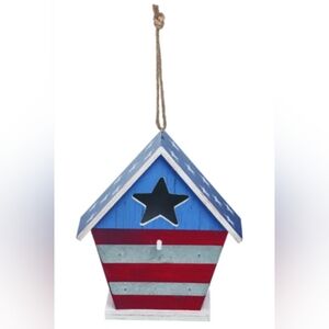 Transpac Americana Wooden Birdhouse With‎ Galvanized Metal Stripes Twine Holder